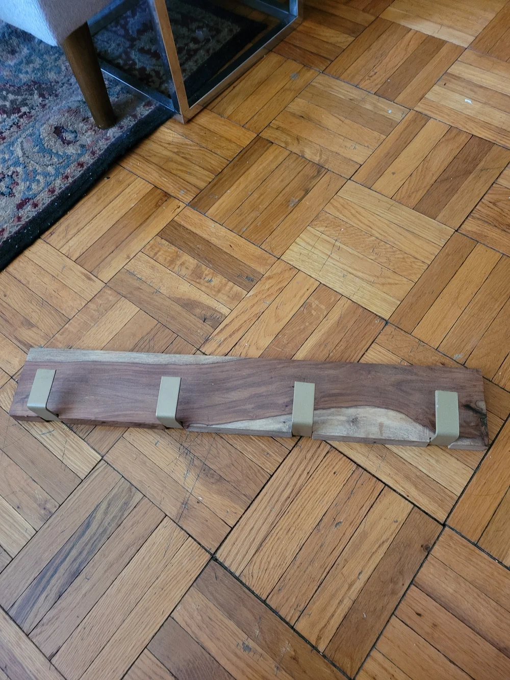 Live Edge Walnut Coat Rack with Brass Hooks